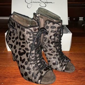 Jessica Simpson Leopard Print Open Toe Bootie